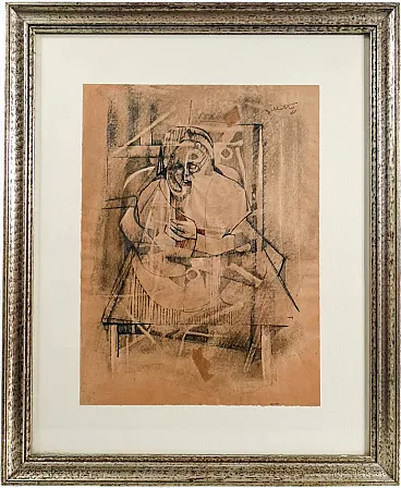 Figura di Alfredo Billetto, tecnica mista su carta, anni '60