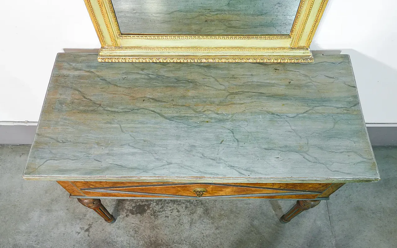 Consolle con specchiera e cassetto in legno massello laccato, '800 3