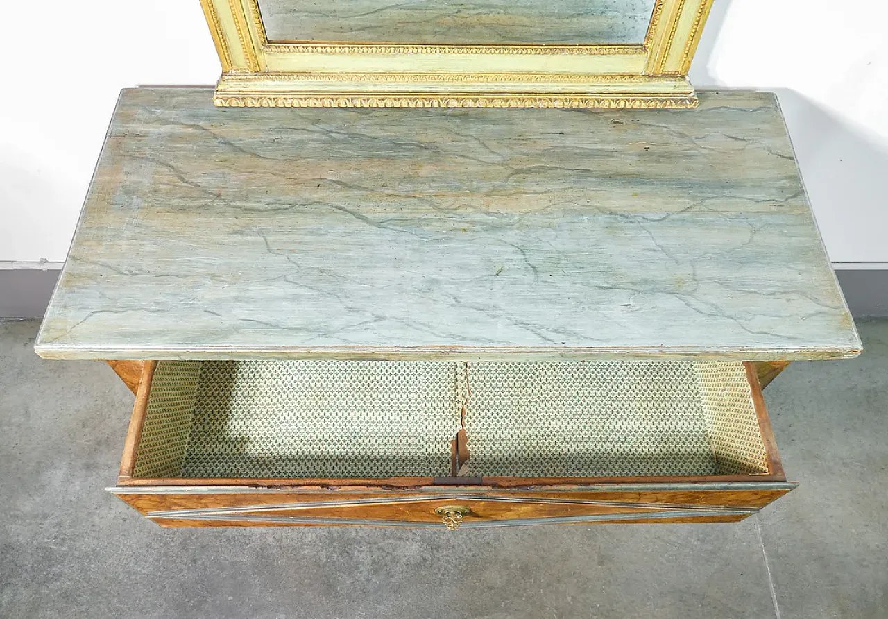 Consolle con specchiera e cassetto in legno massello laccato, '800 4