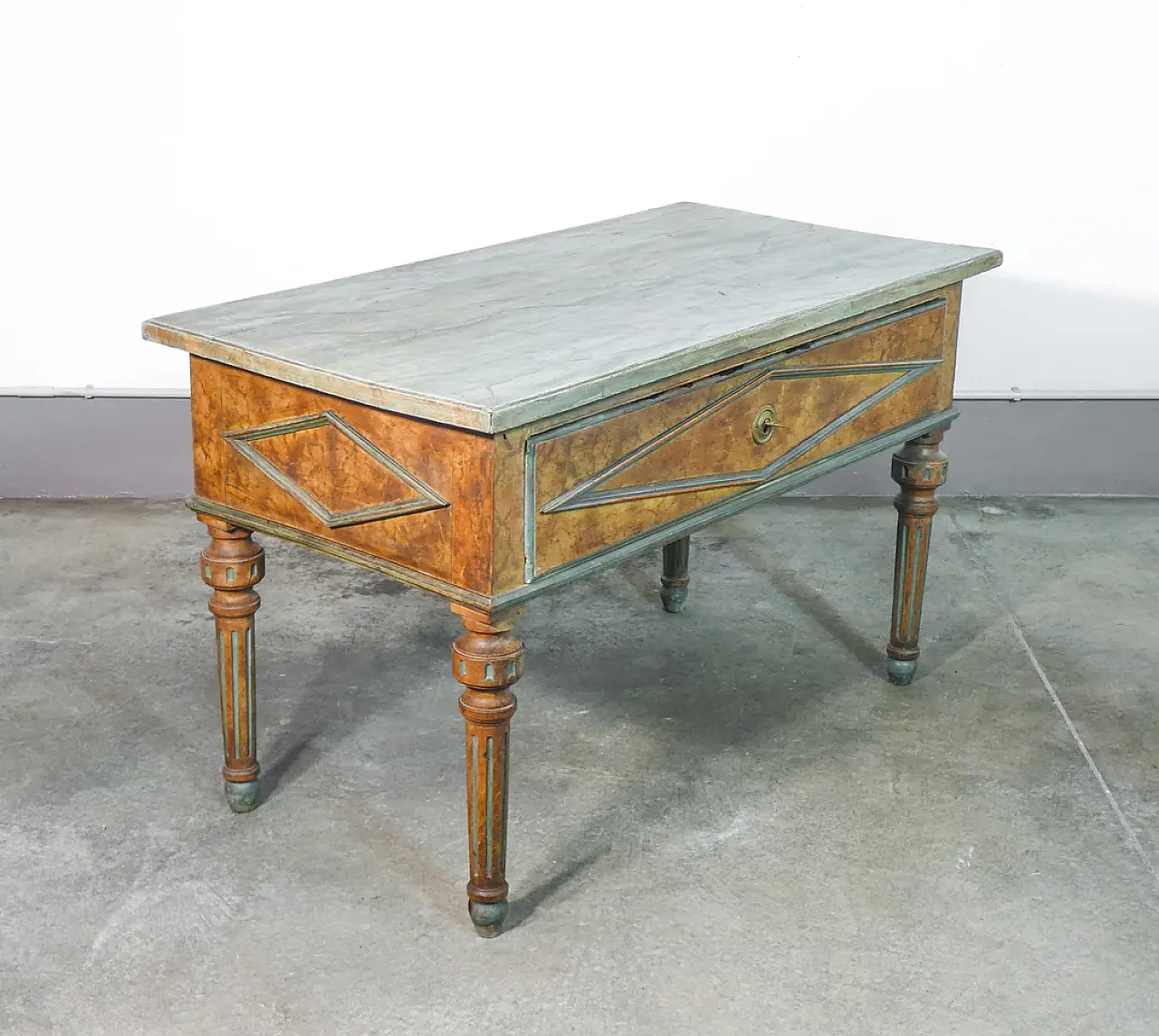 Consolle con specchiera e cassetto in legno massello laccato, '800 5