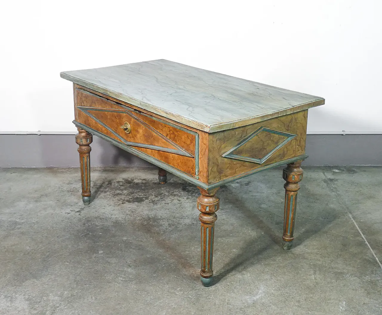 Consolle con specchiera e cassetto in legno massello laccato, '800 6