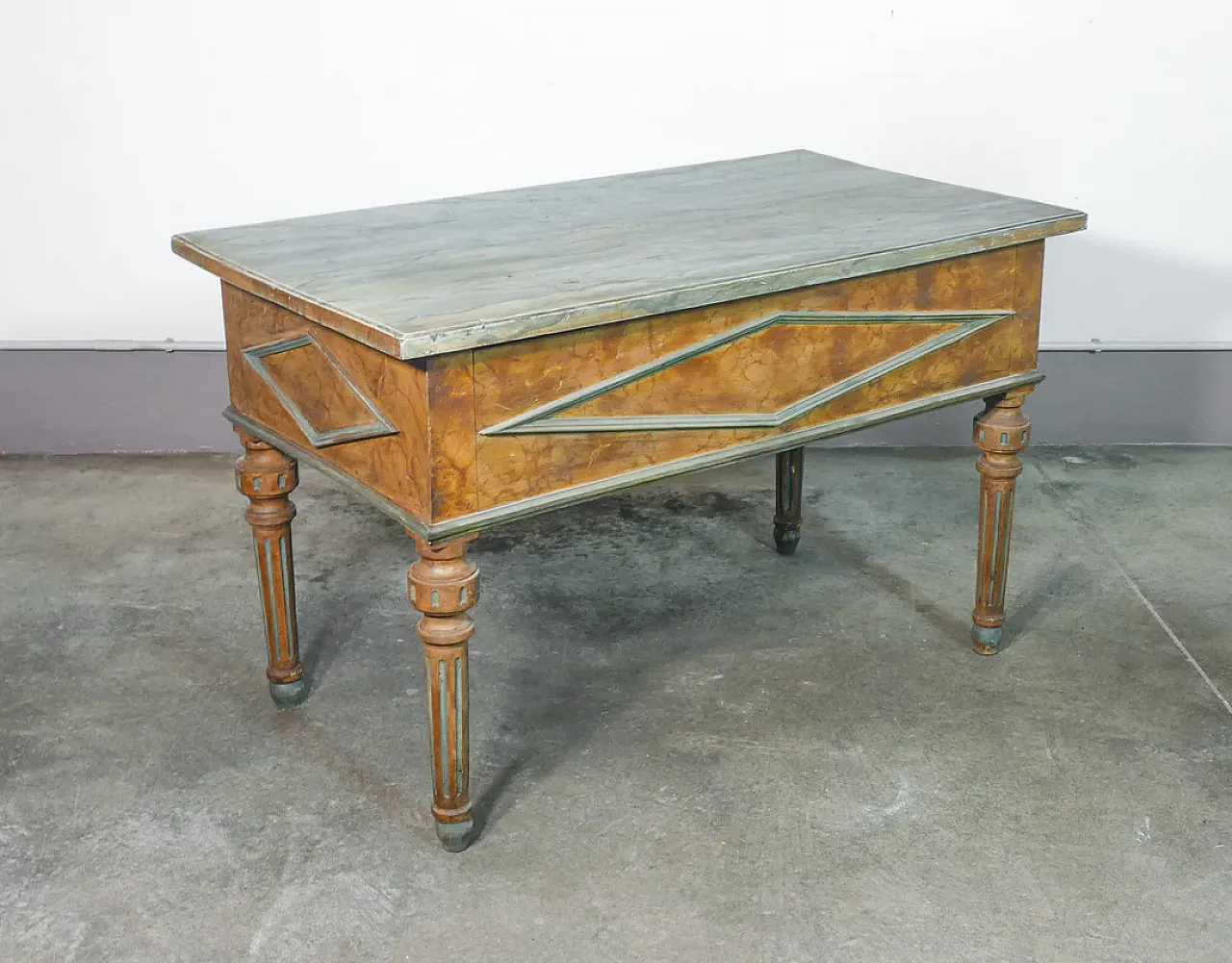 Consolle con specchiera e cassetto in legno massello laccato, '800 7