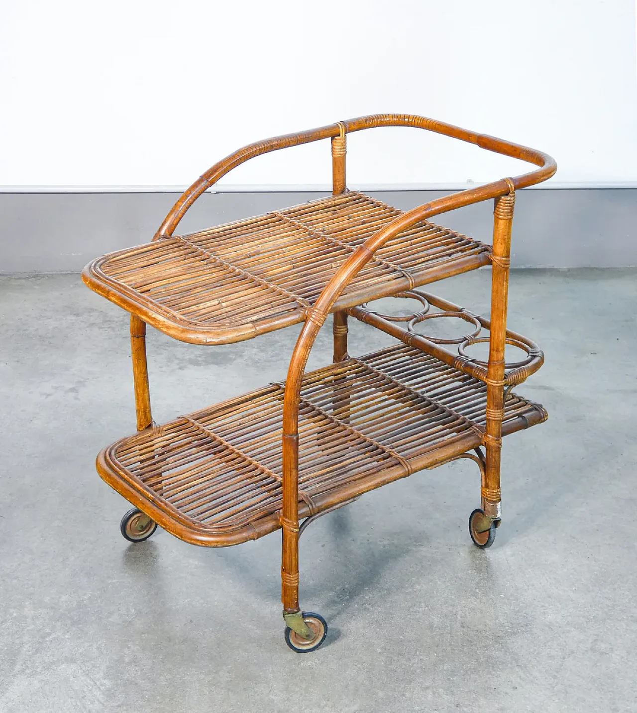 Carrello portavivande in legno di bambù, anni '70 1