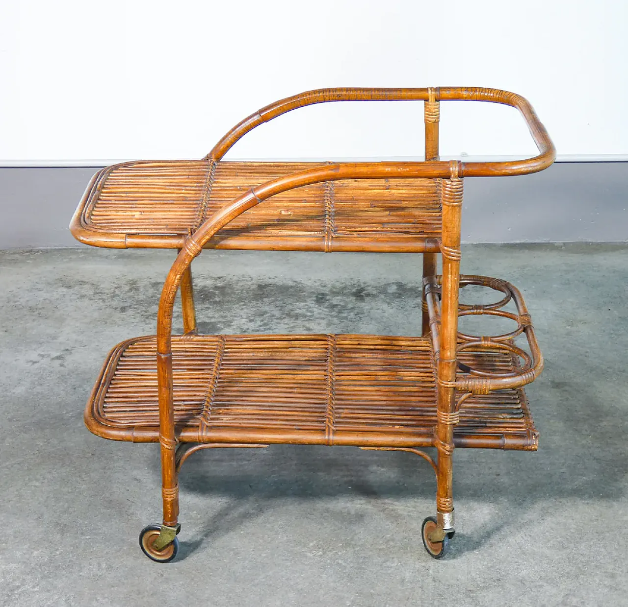 Carrello portavivande in legno di bambù, anni '70 2