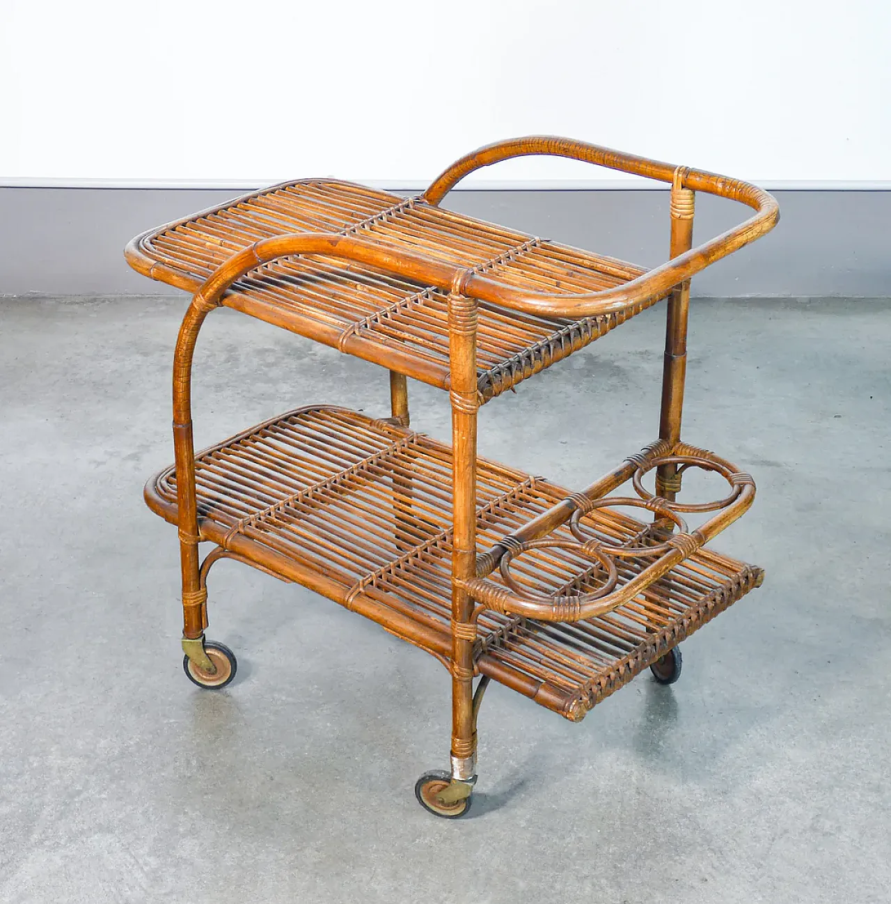 Carrello portavivande in legno di bambù, anni '70 3