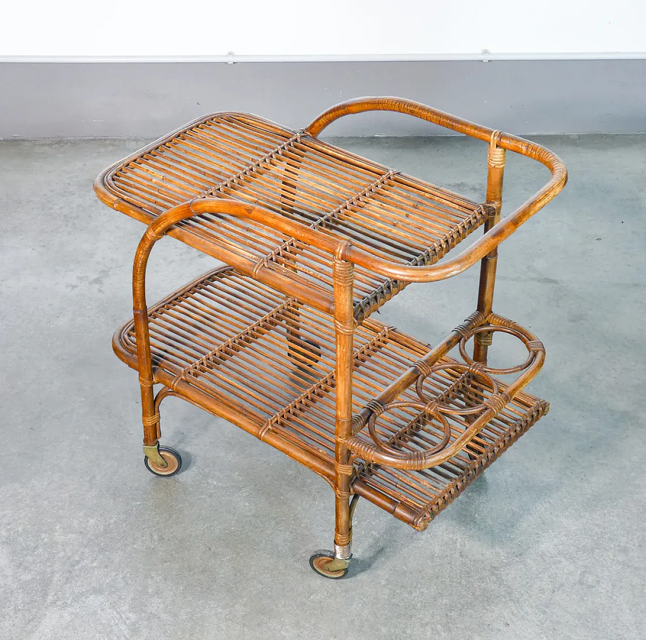 Carrello portavivande in legno di bambù, anni '70 4