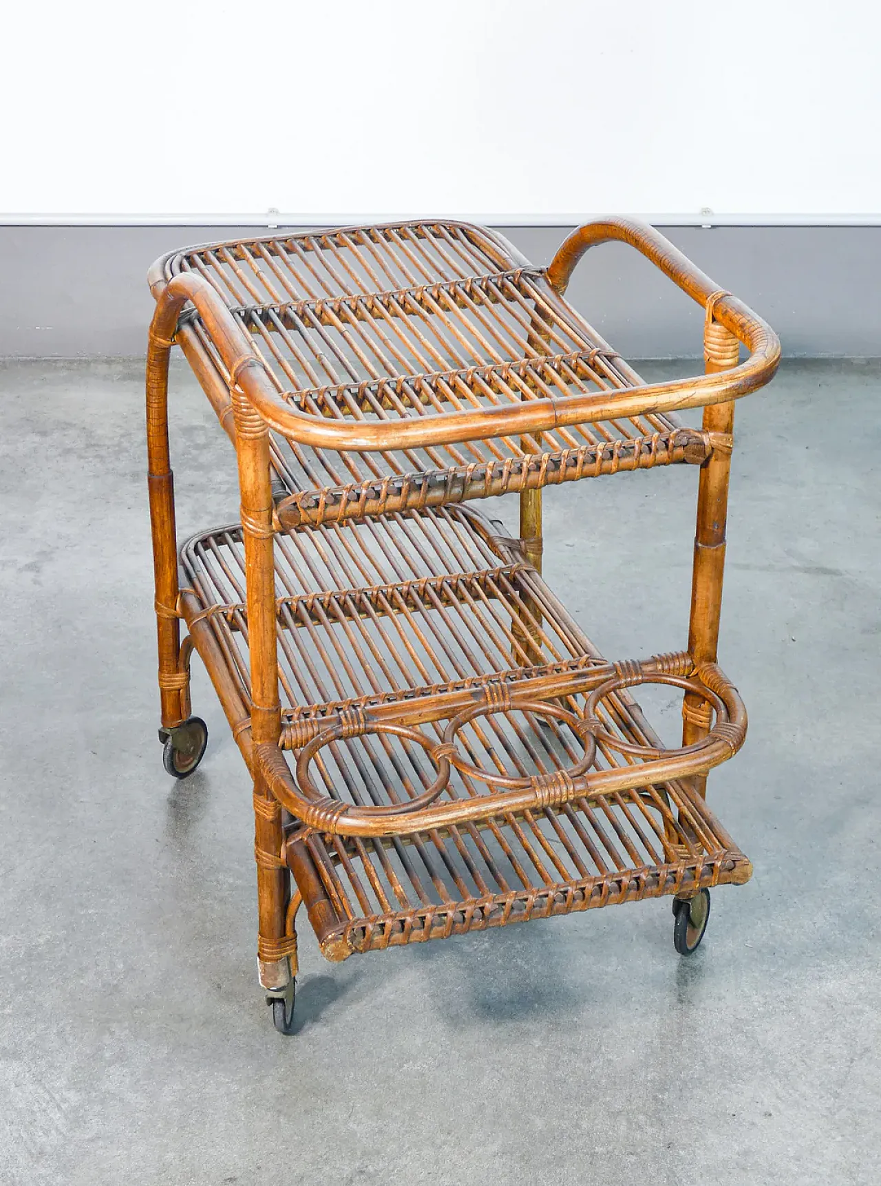 Carrello portavivande in legno di bambù, anni '70 5