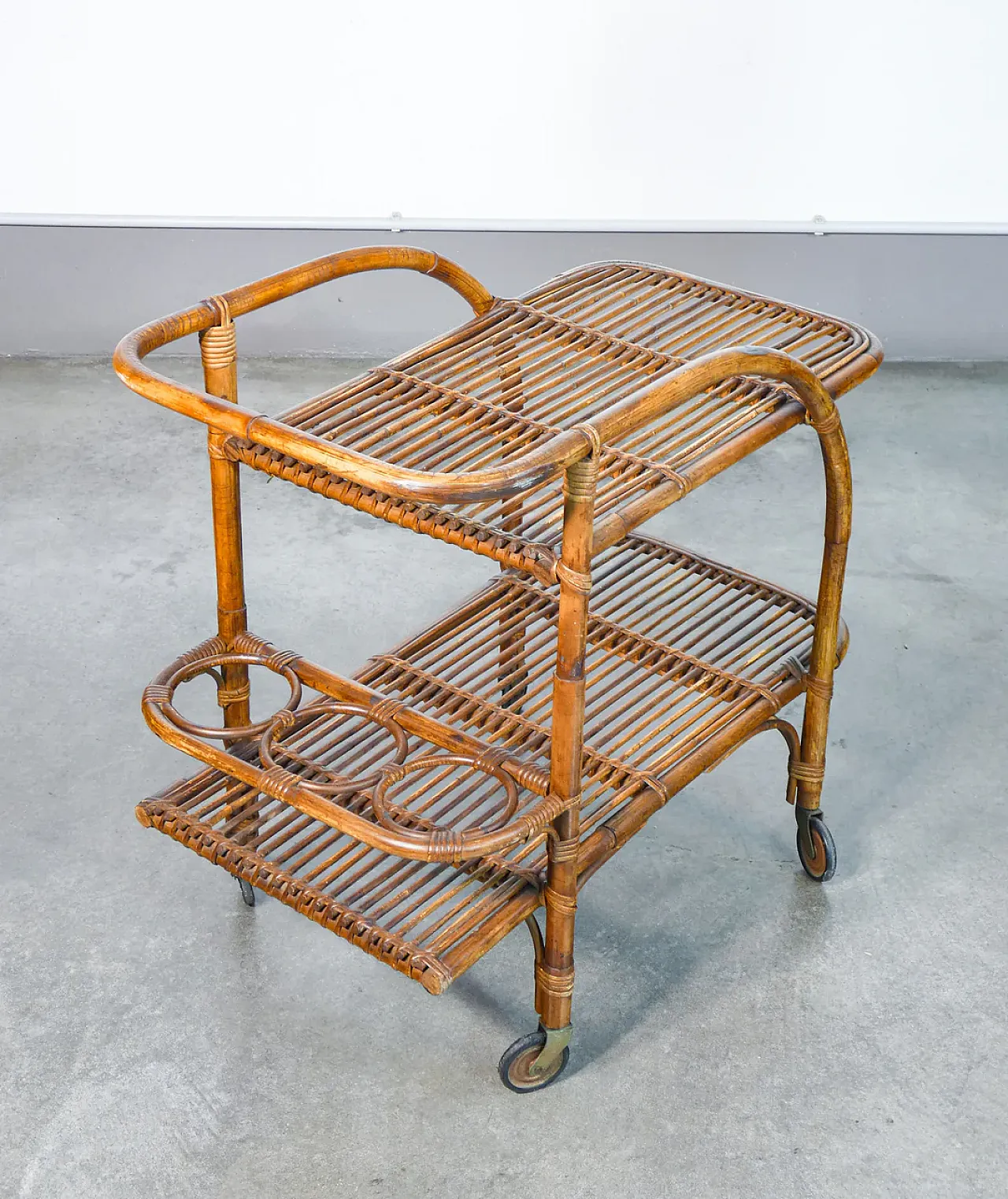 Carrello portavivande in legno di bambù, anni '70 6