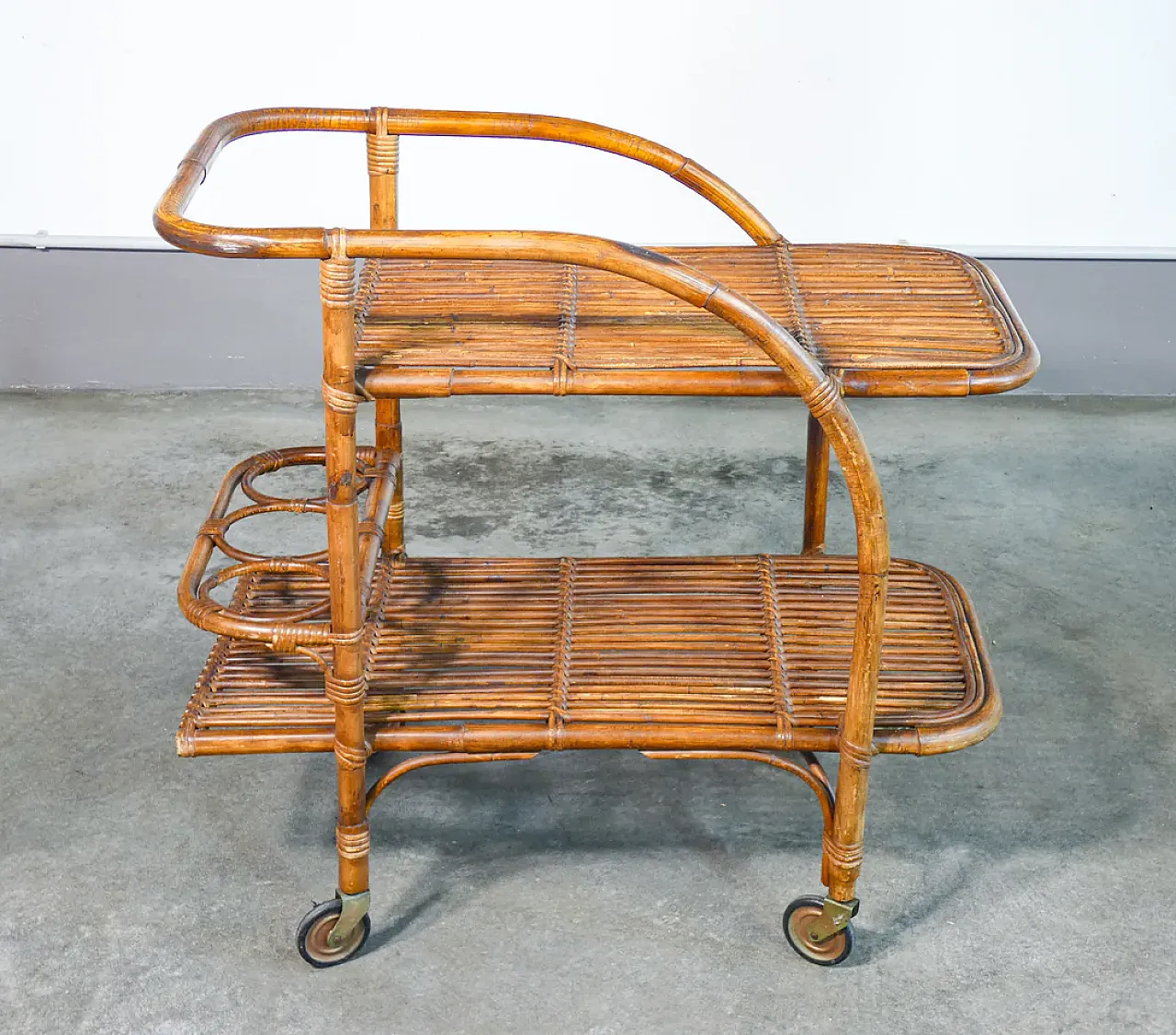 Carrello portavivande in legno di bambù, anni '70 7