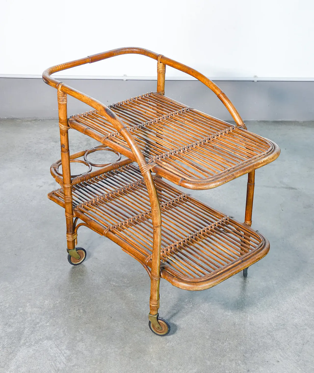 Carrello portavivande in legno di bambù, anni '70 8
