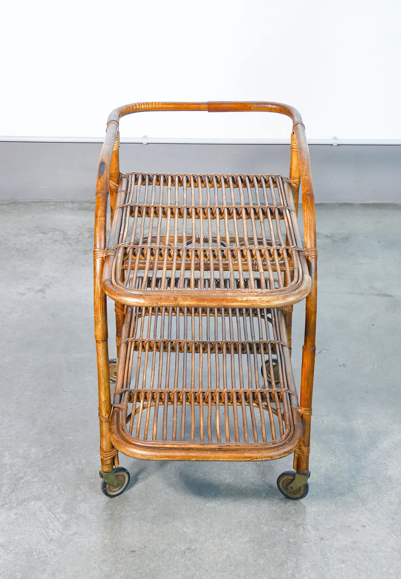 Carrello portavivande in legno di bambù, anni '70 9