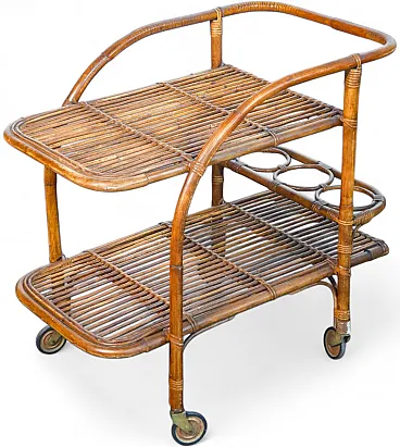 Carrello portavivande in legno di bambù, anni '70