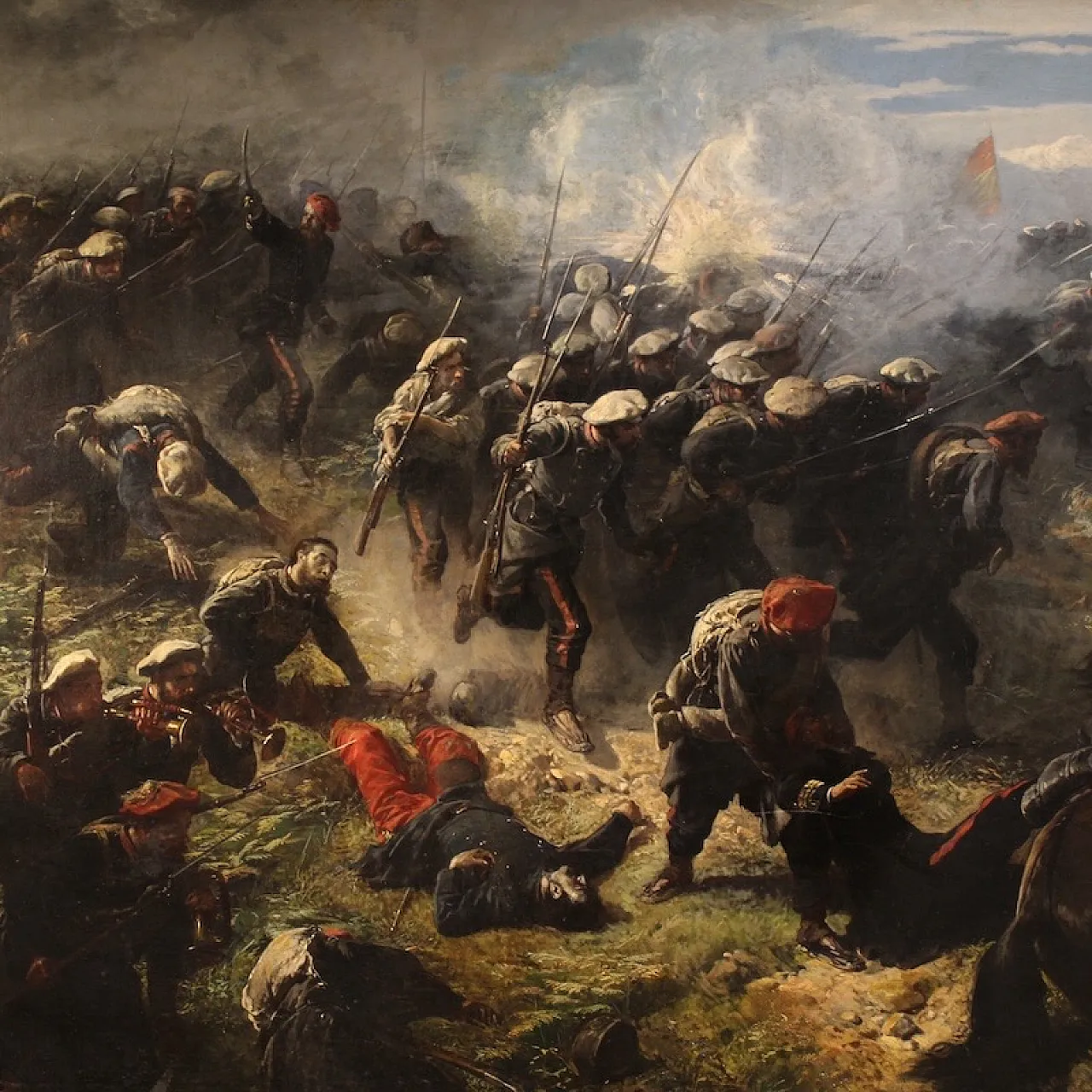 Great battle, painting signed H.P., 19th century 3