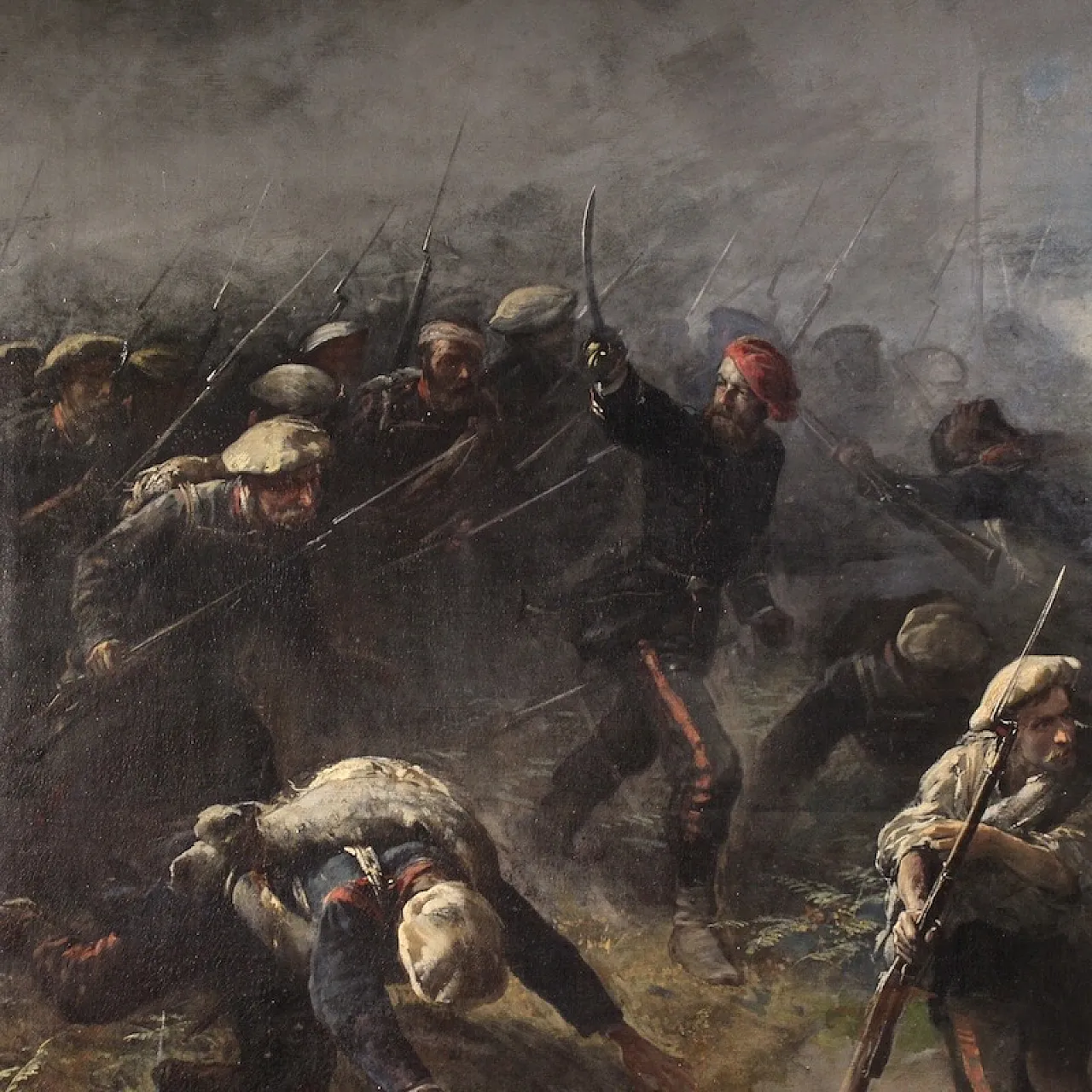 Great battle, painting signed H.P., 19th century 11