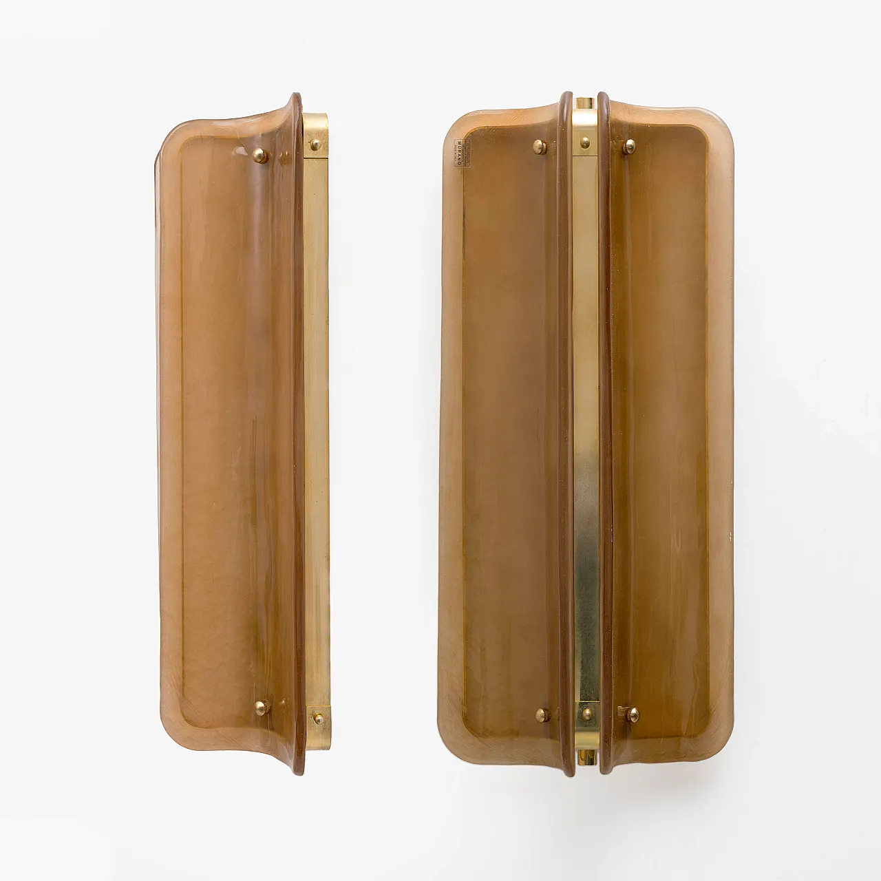 Pair of curved wall sconces in amber Murano glass, 2000s 1
