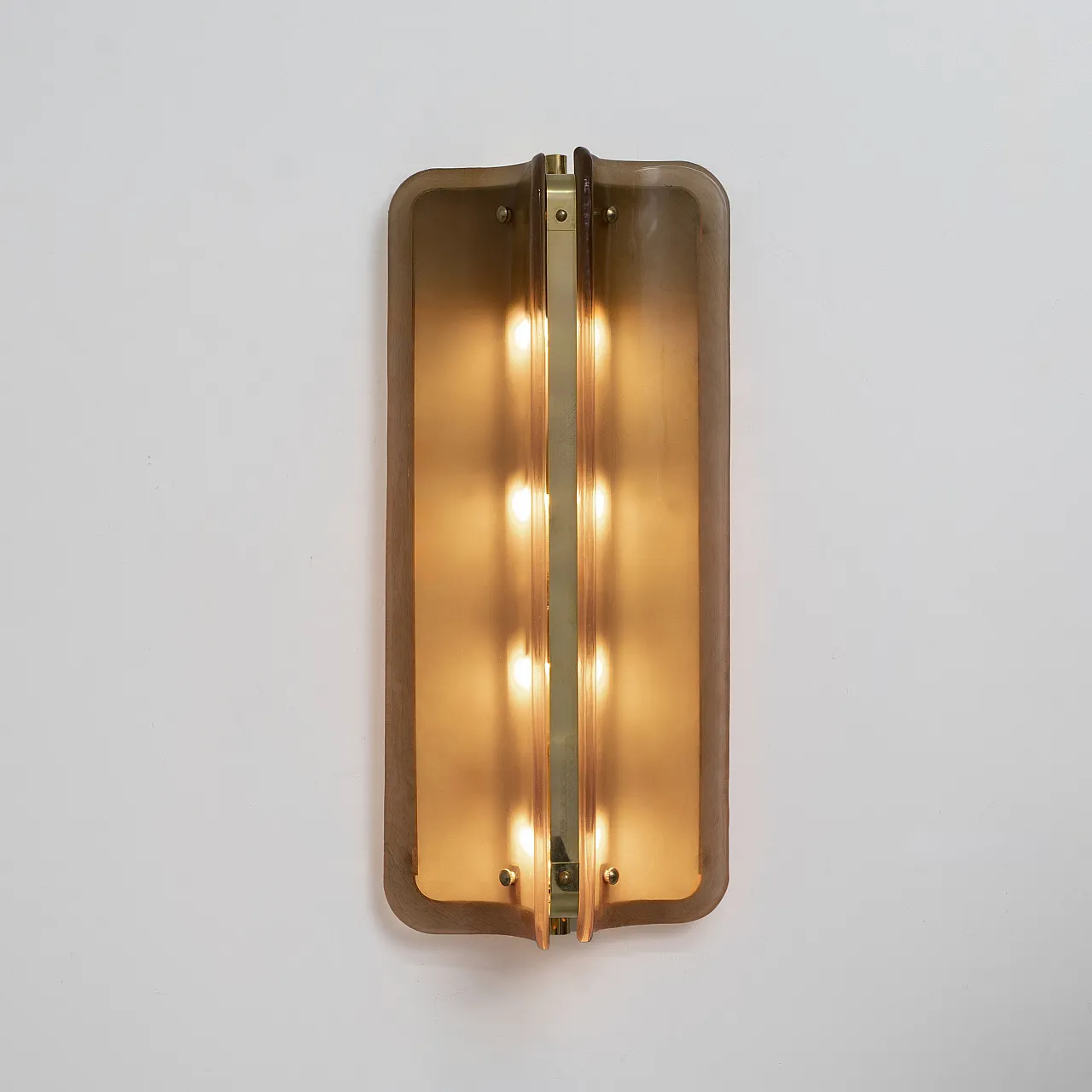 Pair of curved wall sconces in amber Murano glass, 2000s 3