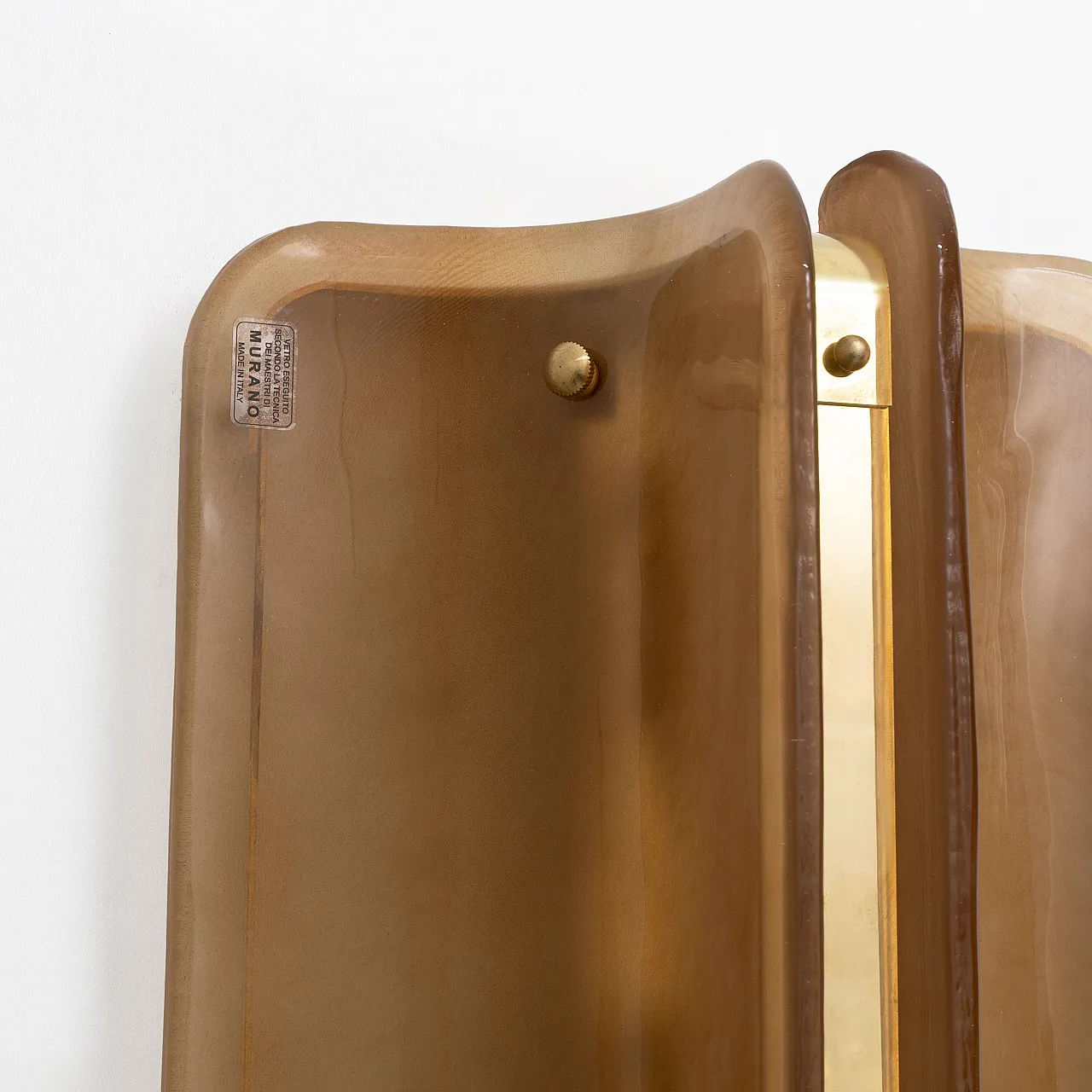 Pair of curved wall sconces in amber Murano glass, 2000s 5