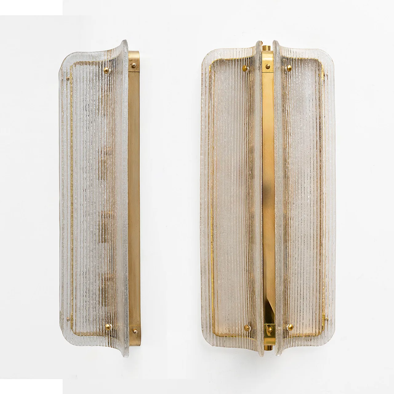Pair of large wall sconces in Murano glass and brass, 2000s 3