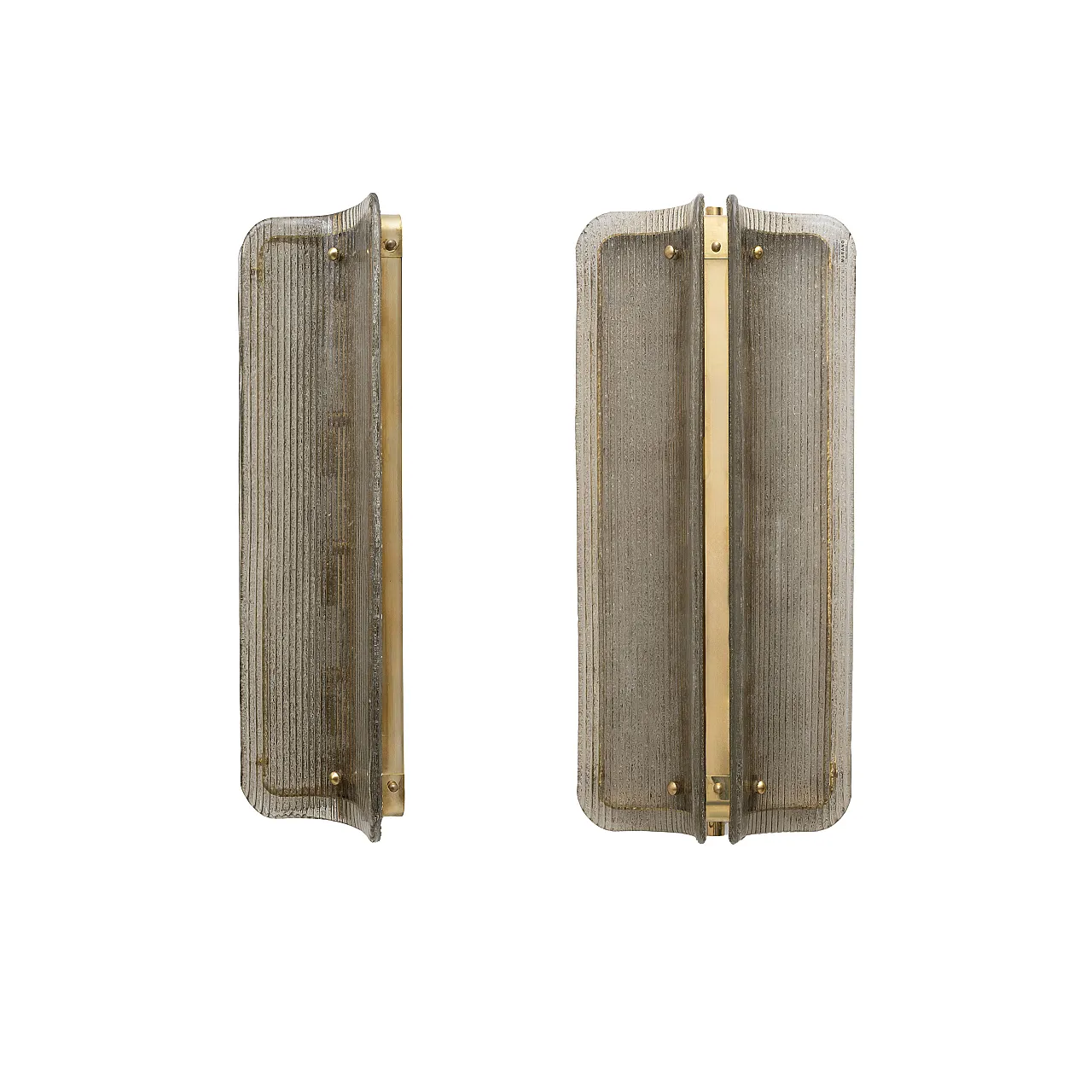 Pair of large wall sconces in smoked ribbed Murano glass, 2000s 1