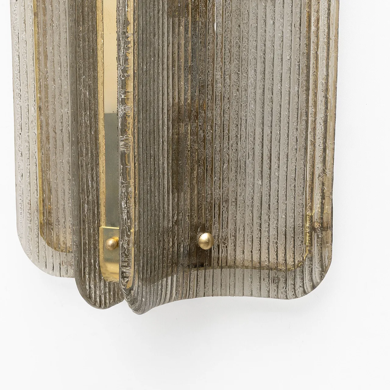 Pair of large wall sconces in smoked ribbed Murano glass, 2000s 4