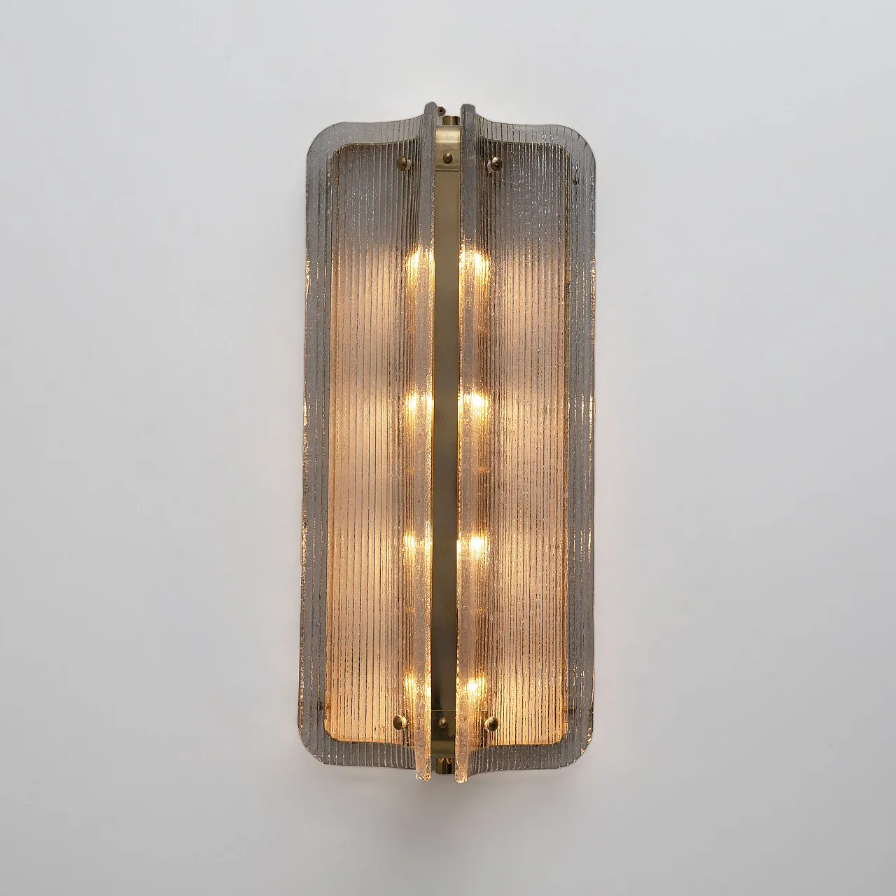 Pair of large wall sconces in smoked ribbed Murano glass, 2000s 6