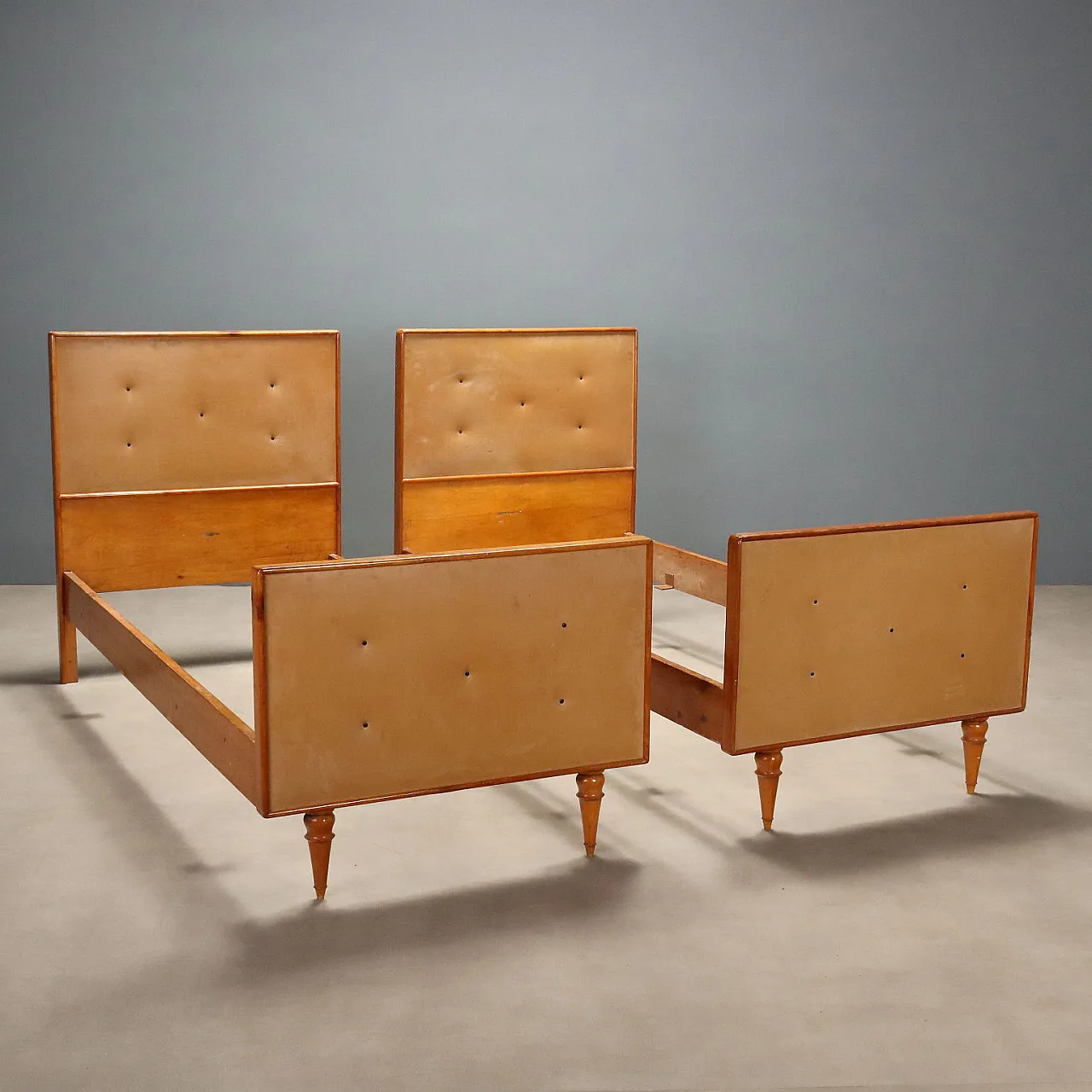 Pair of beds in wood and Skai, 1960s 1