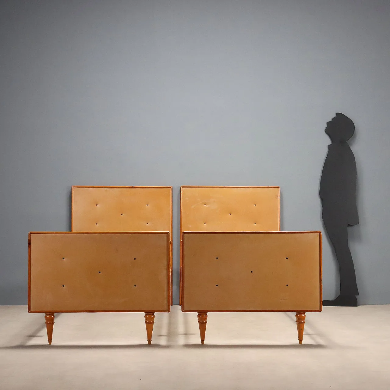 Pair of beds in wood and Skai, 1960s 3