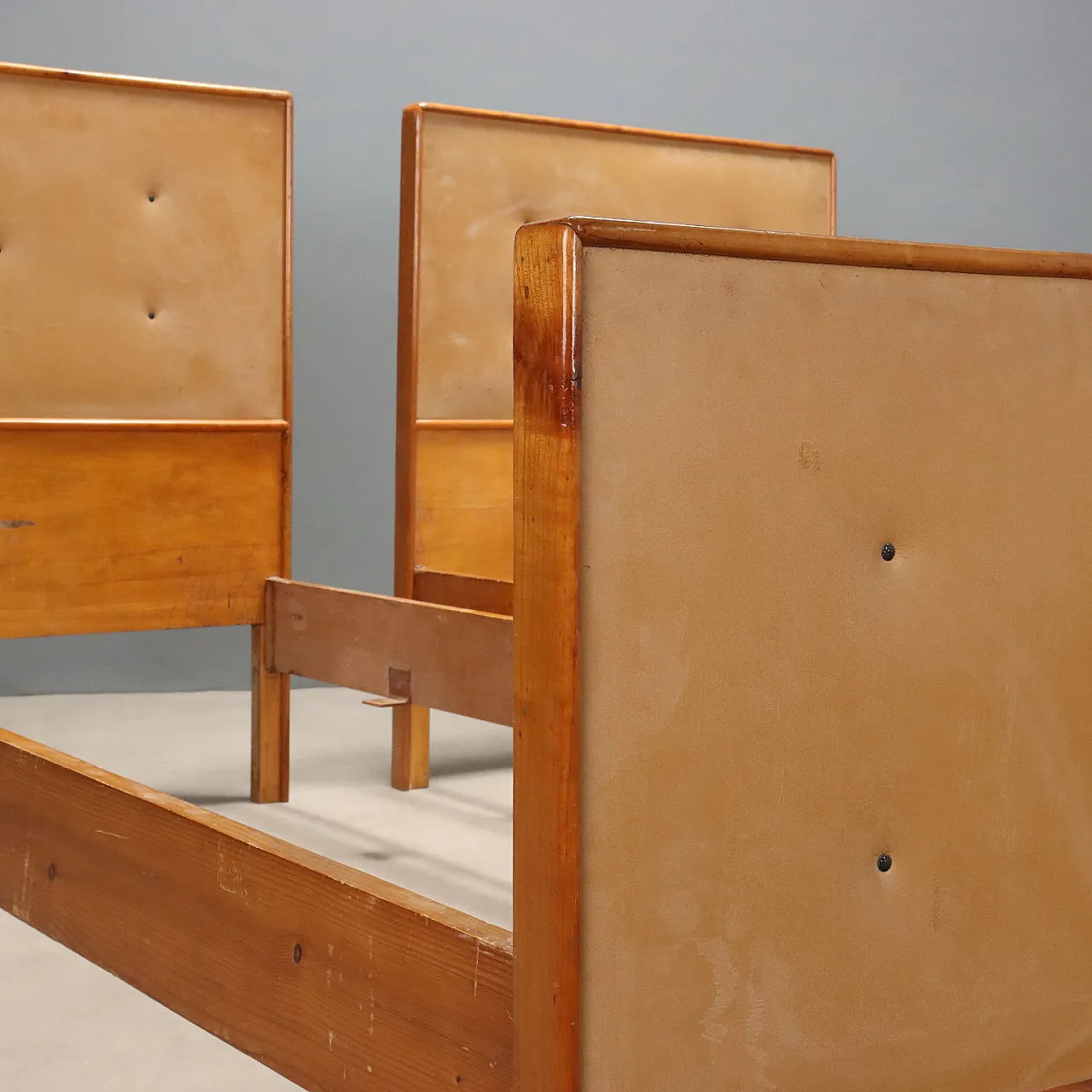 Pair of beds in wood and Skai, 1960s 4