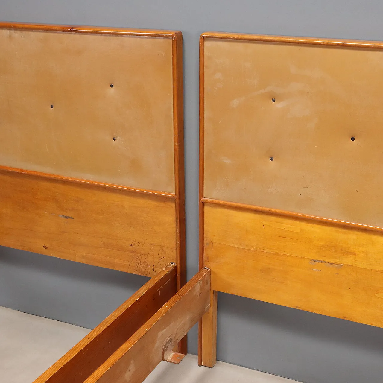 Pair of beds in wood and Skai, 1960s 5