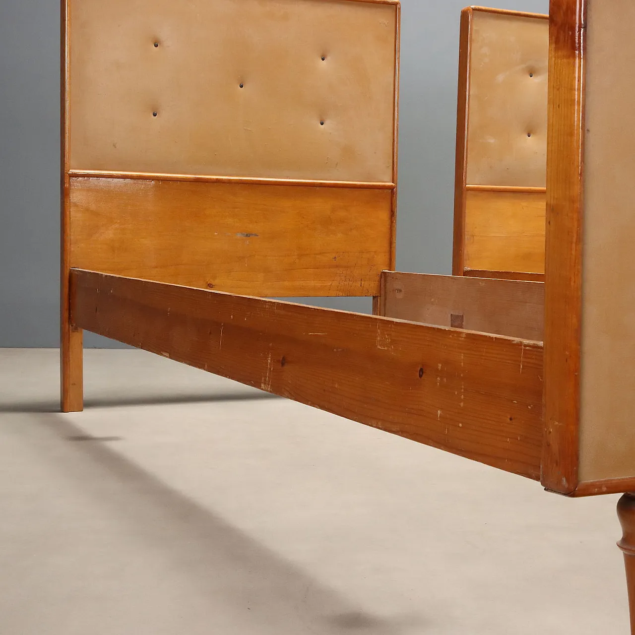 Pair of beds in wood and Skai, 1960s 8