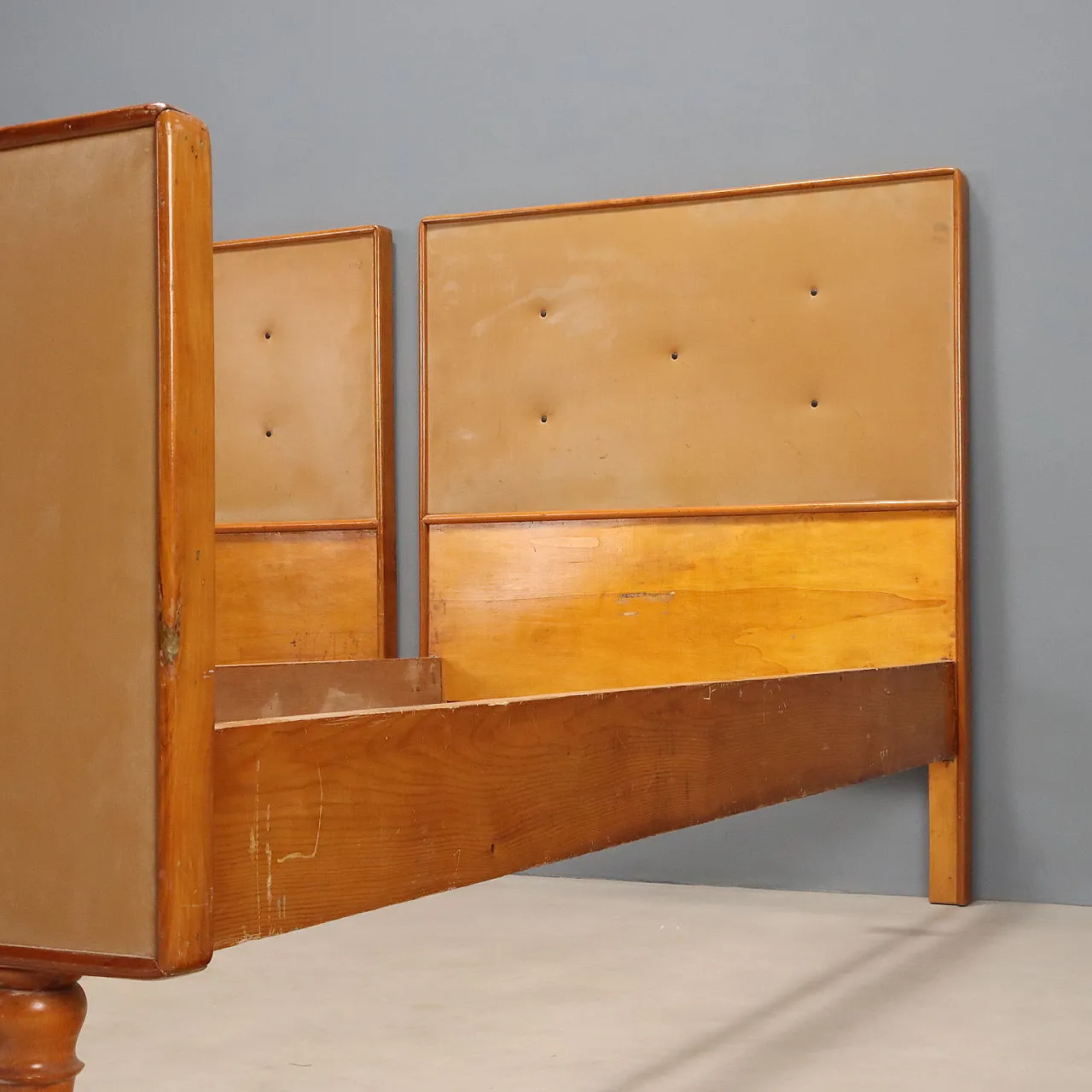 Pair of beds in wood and Skai, 1960s 9