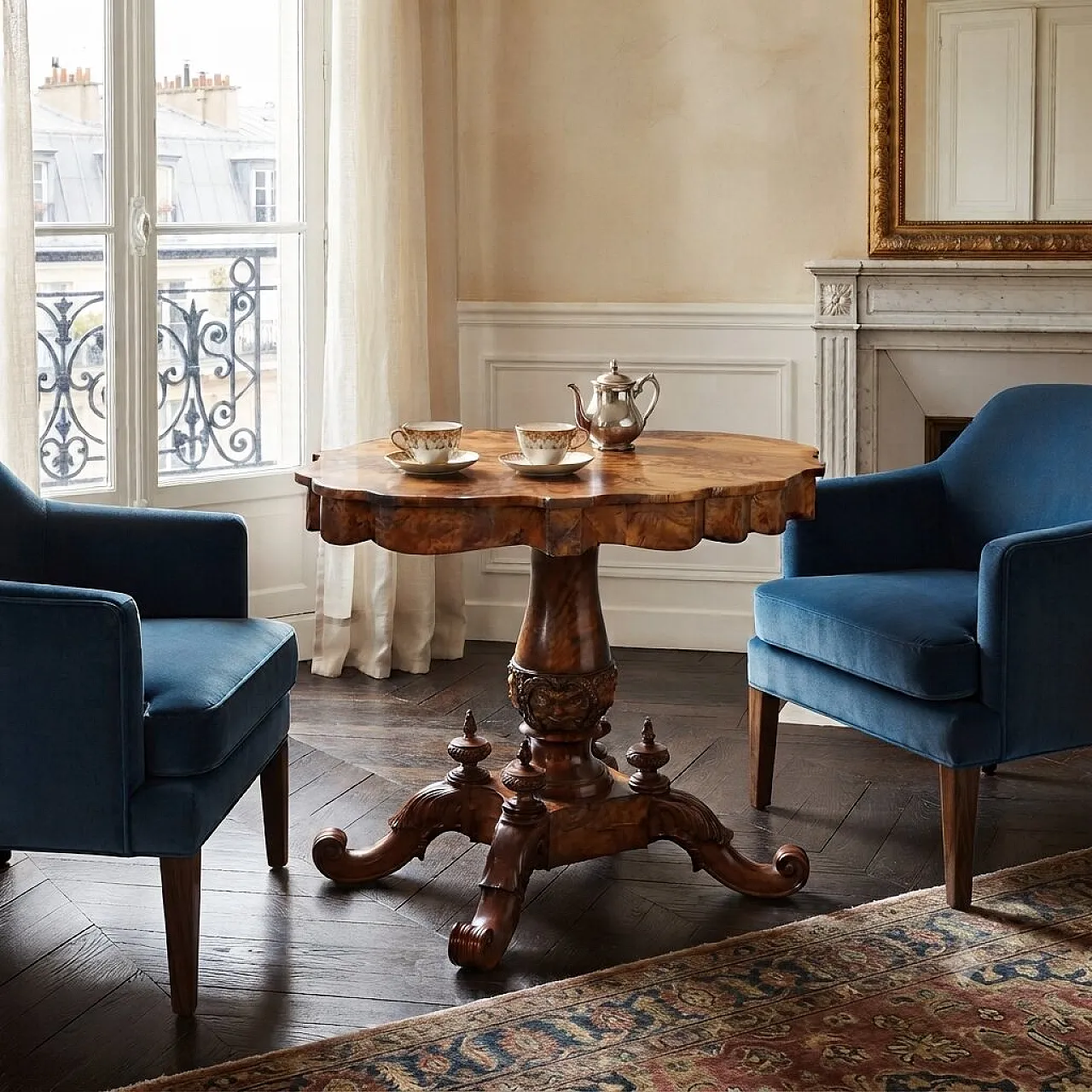 Louis Philippe biscuit coffee table in walnut, 19th century 2