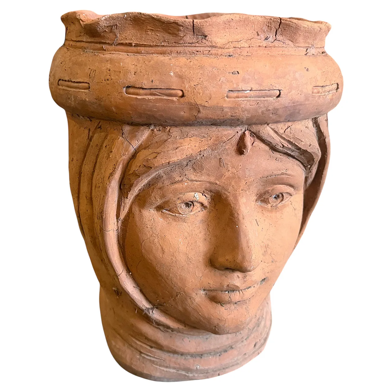 Vaso testa di Moro in terracotta tradizionale artigianale, anni '30 1