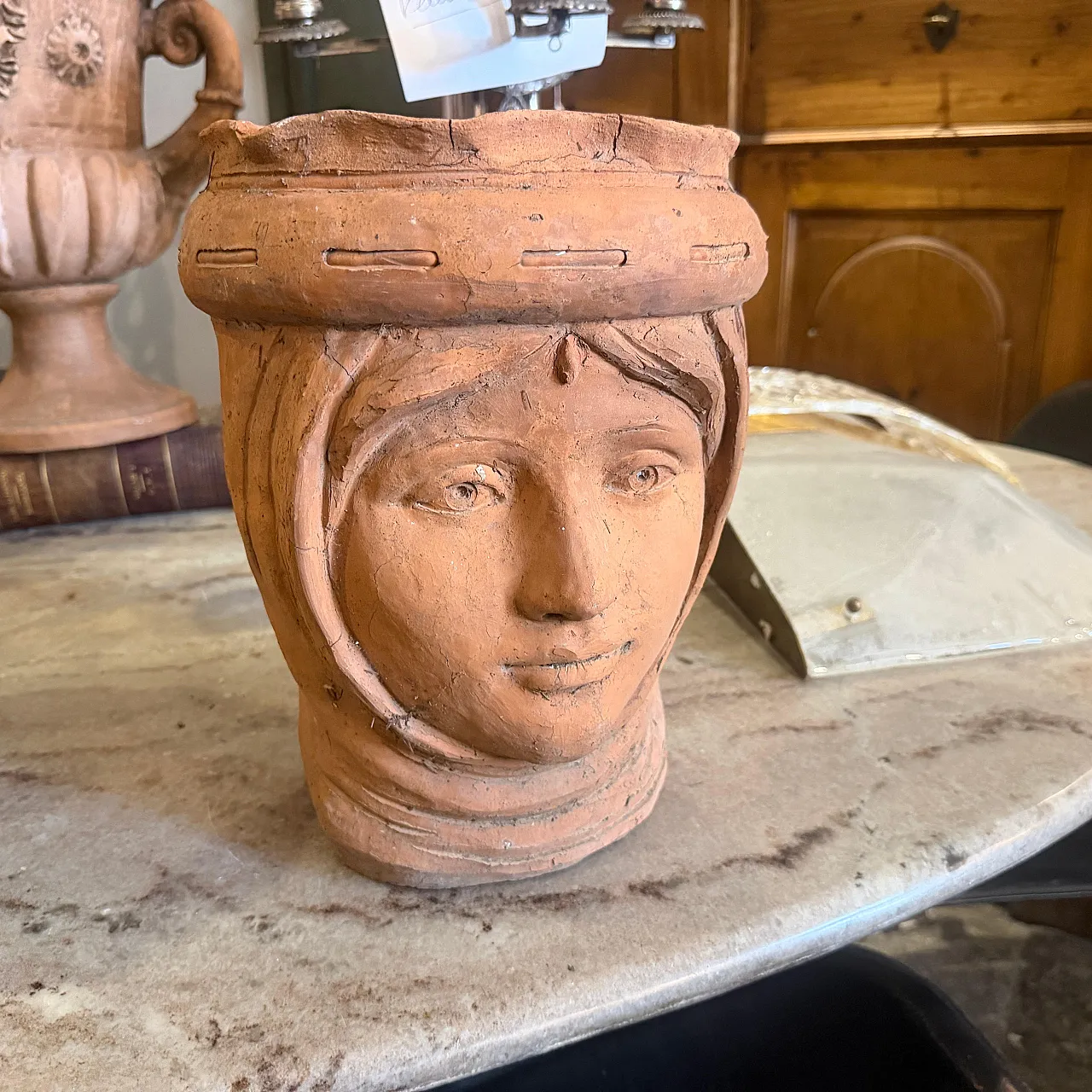 Vaso testa di Moro in terracotta tradizionale artigianale, anni '30 3