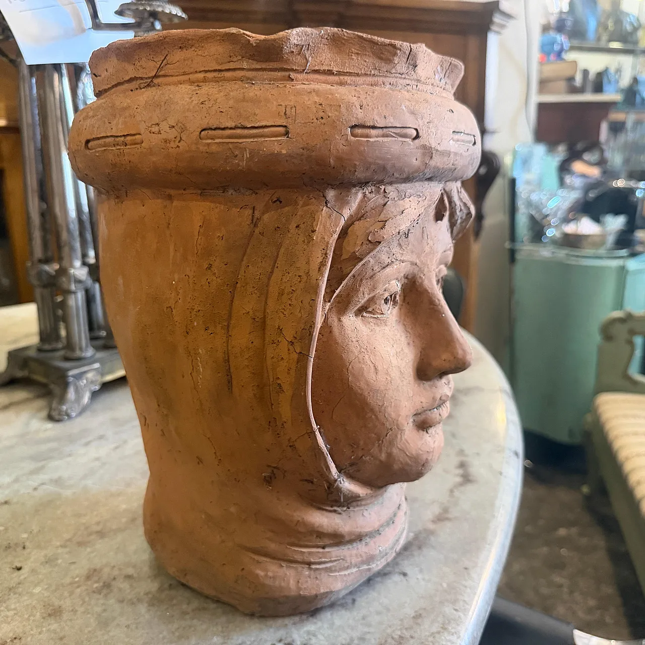 Vaso testa di Moro in terracotta tradizionale artigianale, anni '30 7