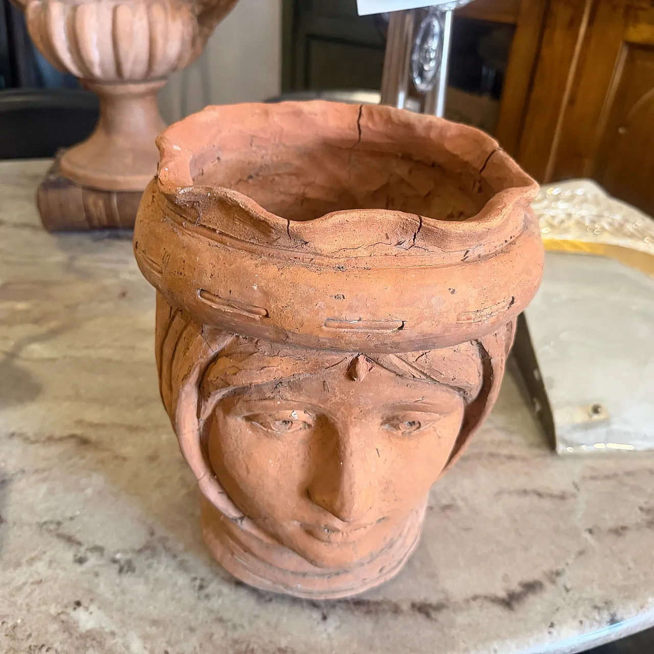 Vaso testa di Moro in terracotta tradizionale artigianale, anni '30 8