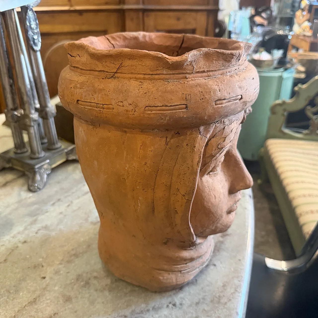 Vaso testa di Moro in terracotta tradizionale artigianale, anni '30 13