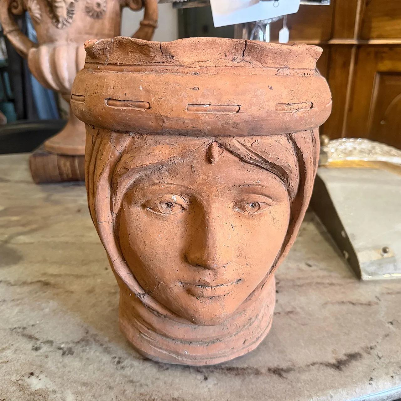 Vaso testa di Moro in terracotta tradizionale artigianale, anni '30 15