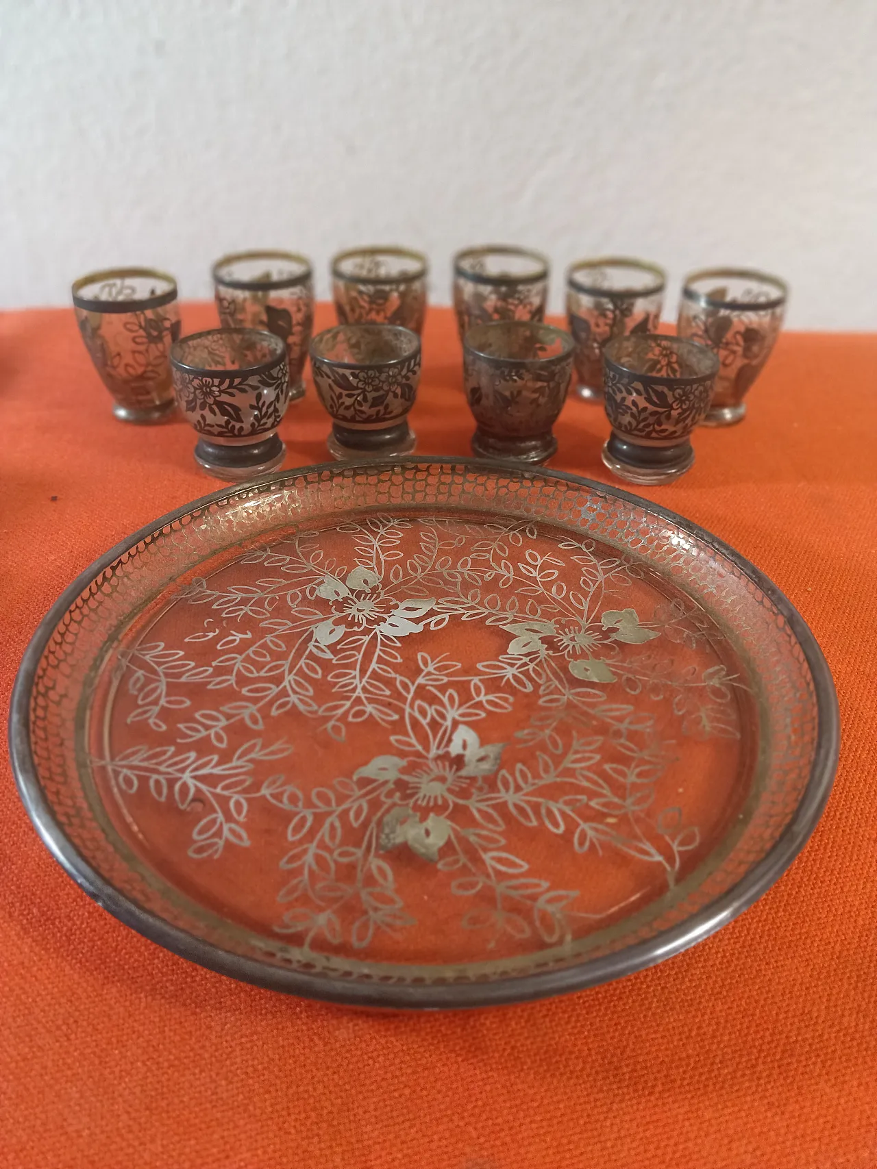 10 bicchierini con vassoio x rosolio primi del 900 italy 6