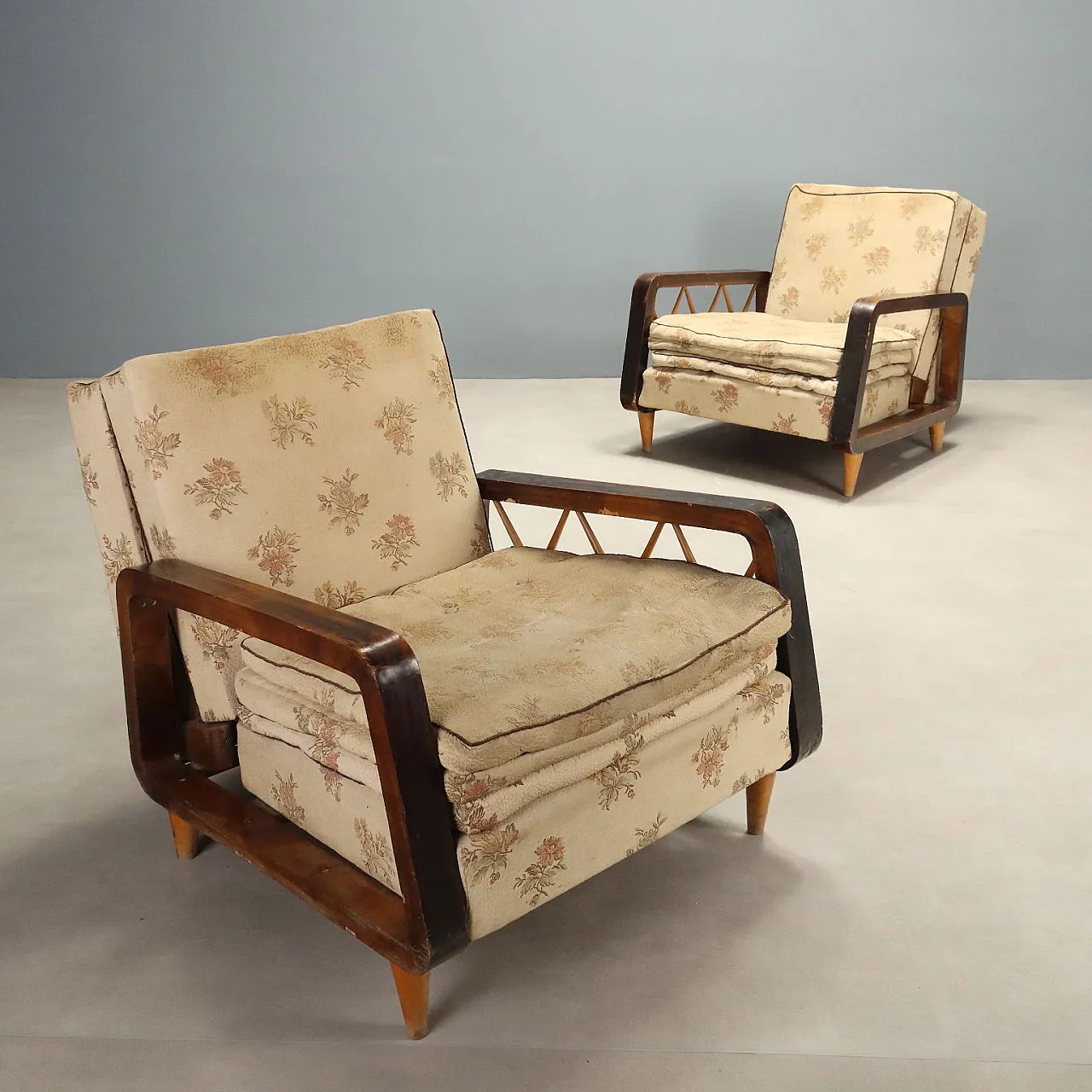 Psir of armchairs with wooden armrests, mid-20th century 1