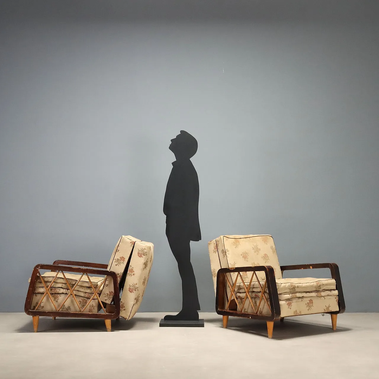 Psir of armchairs with wooden armrests, mid-20th century 2
