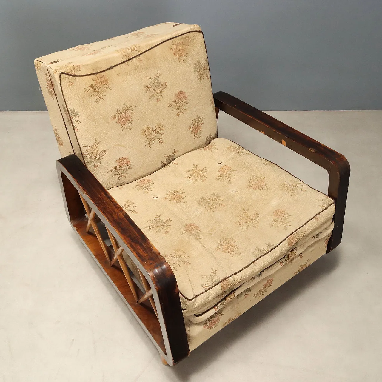 Psir of armchairs with wooden armrests, mid-20th century 7