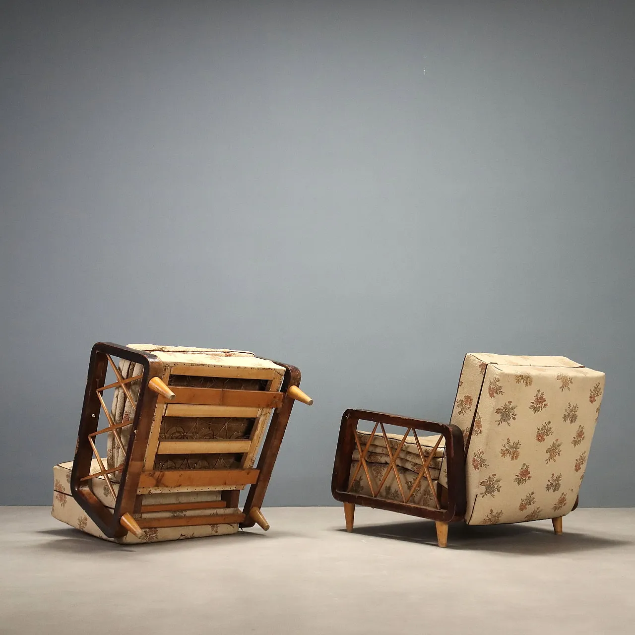 Psir of armchairs with wooden armrests, mid-20th century 9