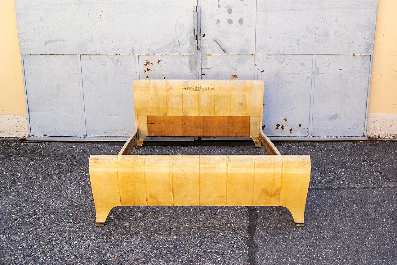 Wooden parchment and brass bed, 1940s 2