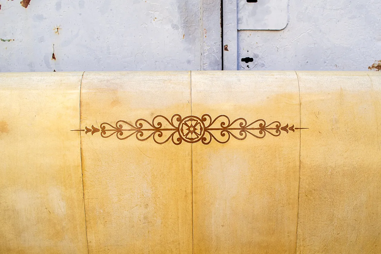 Wooden parchment and brass bed, 1940s 5