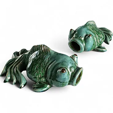 Coppia di Pesci Carpa Koi in ceramica smaltata, '900