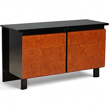 Chest of drawers in lacquered wood and briar, 1980s