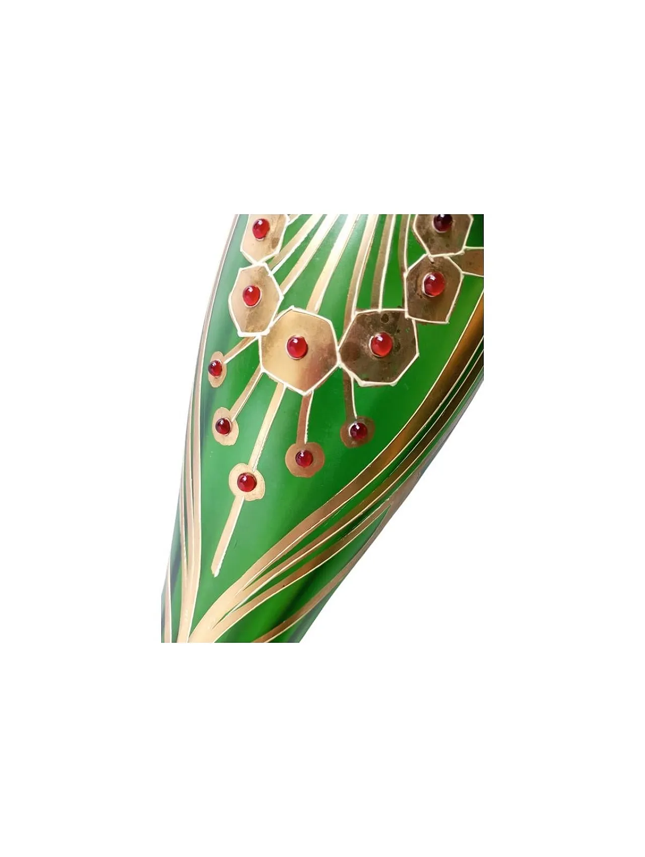 Coppia di vasi Art Nouveau in vetro verde e cabochon applicati. 7
