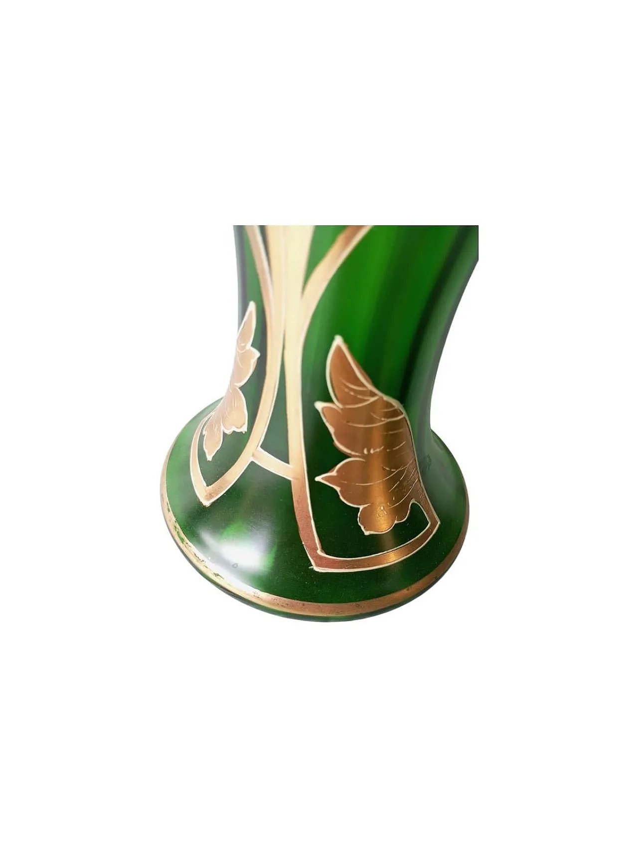 Coppia di vasi Art Nouveau in vetro verde e cabochon applicati. 8