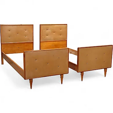 Pair of beds in wood and Skai, 1960s